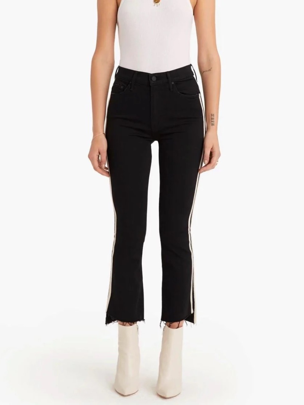 MOTHER The Insider Crop flare Step Fray Jeans Guilty Racer Black denim 24 chic